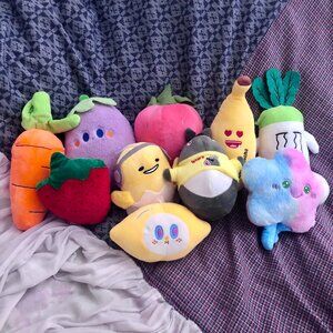 Lot of 10 Small Food ≈20cm Plushes Fruit & Veggie Kawaii Decor Carrot Star Egg